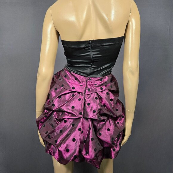 Y2K Mini Bubble Dress size S Formal Prom Party Black Purple Polka Dot Satin - Picture 7 of 9